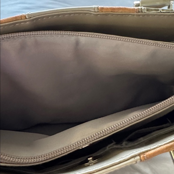 Beijo glossy deep champagne tone, faux green alligator texture, suede panel bag - Picture 6 of 10